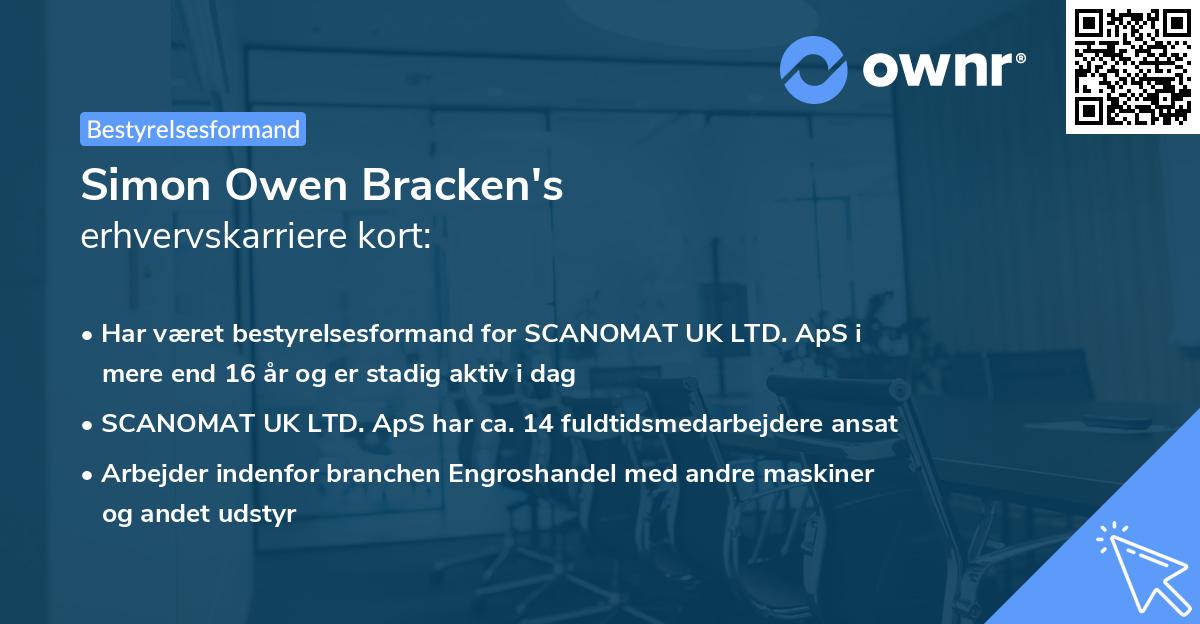Simon Owen Bracken's erhvervskarriere kort