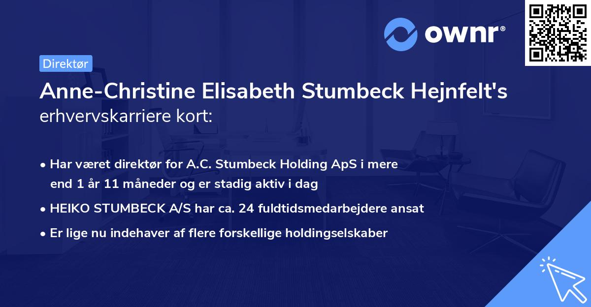 Anne-Christine Elisabeth Stumbeck Hejnfelt's erhvervskarriere kort