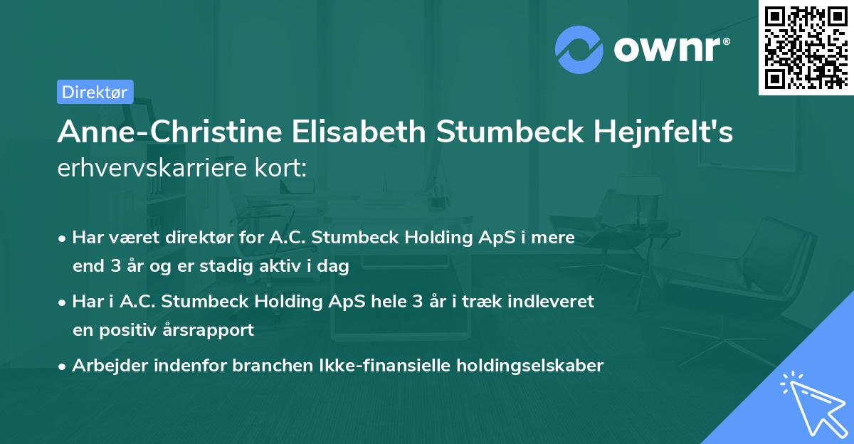 Anne-Christine Elisabeth Stumbeck Hejnfelt's erhvervskarriere kort