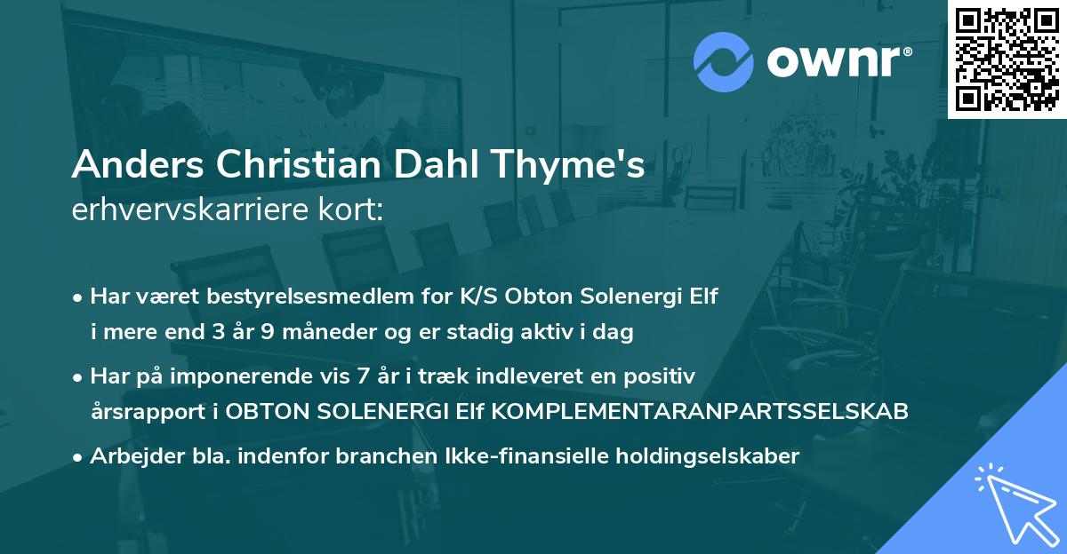 Anders Christian Dahl Thyme's erhvervskarriere kort