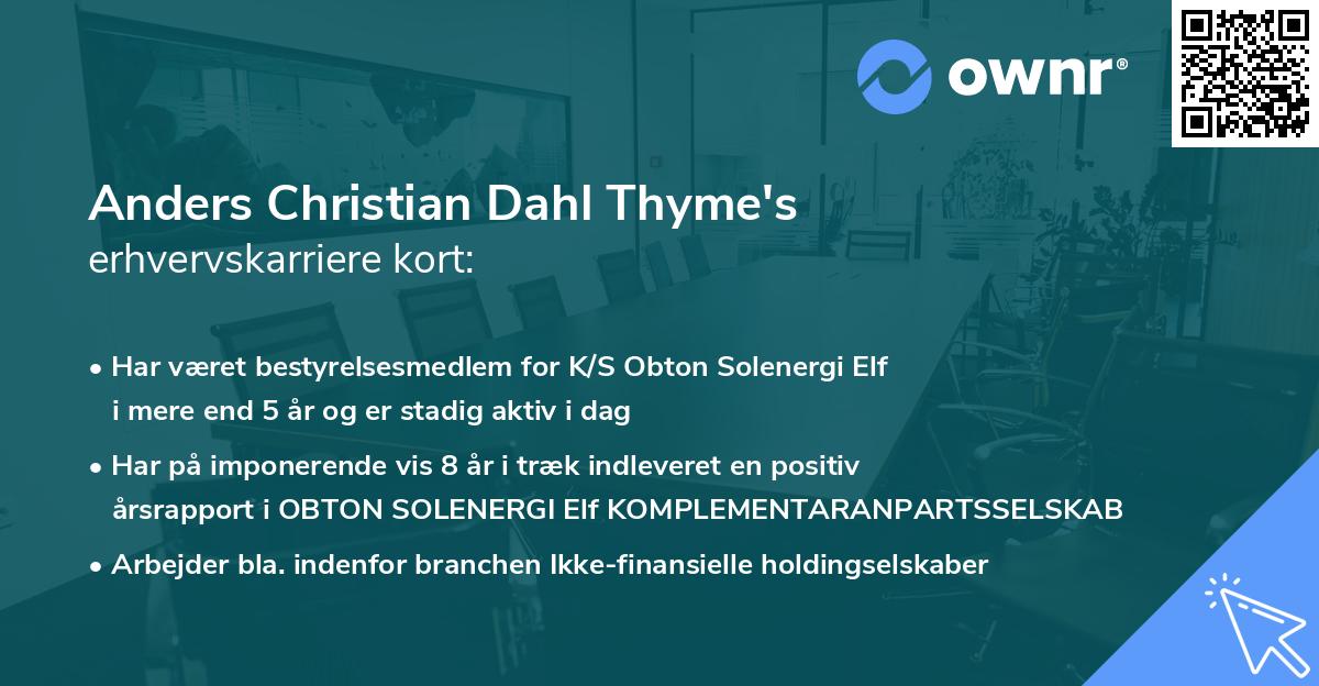 Anders Christian Dahl Thyme's erhvervskarriere kort