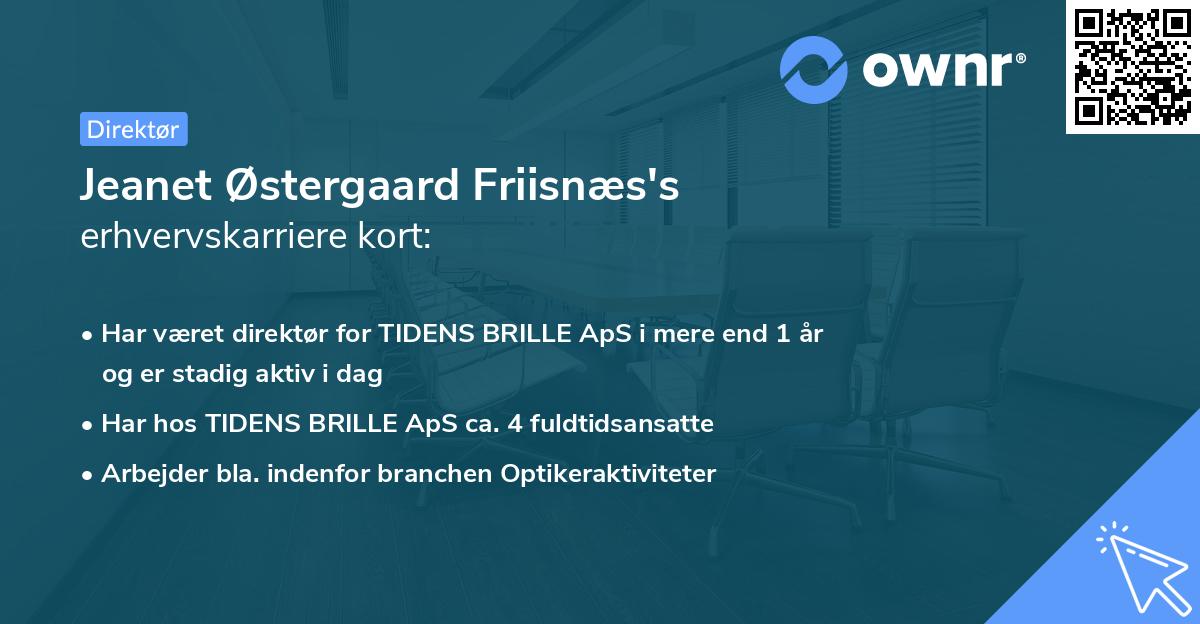 Jeanet Østergaard Friisnæs's erhvervskarriere kort