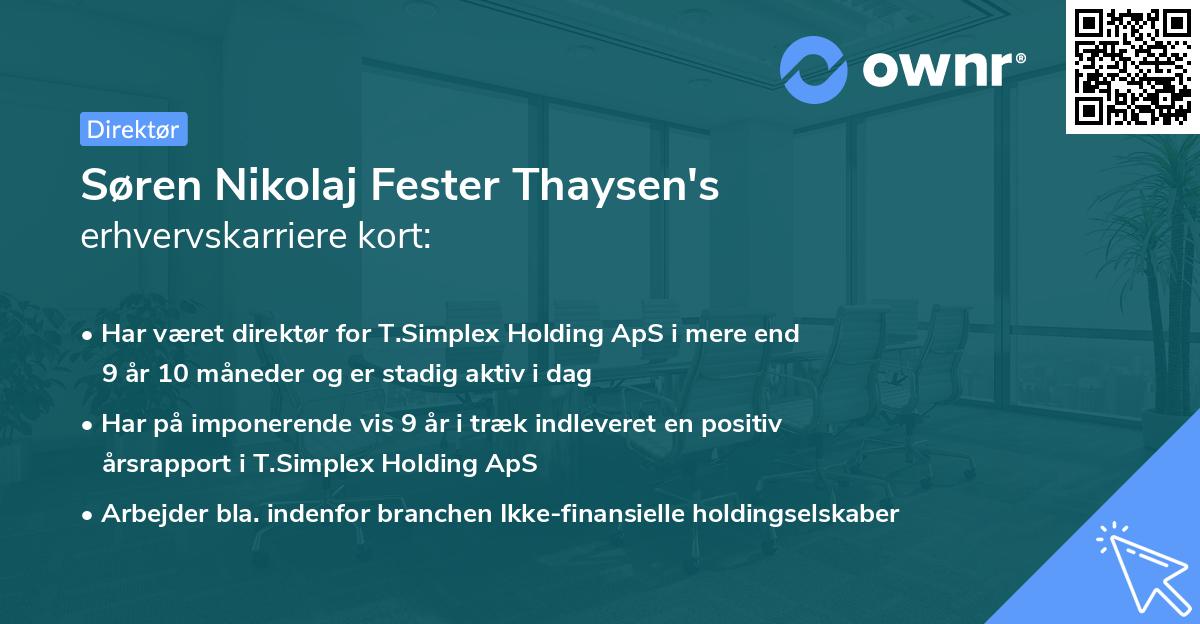 Søren Nikolaj Fester Thaysen's erhvervskarriere kort