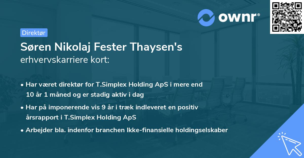 Søren Nikolaj Fester Thaysen's erhvervskarriere kort