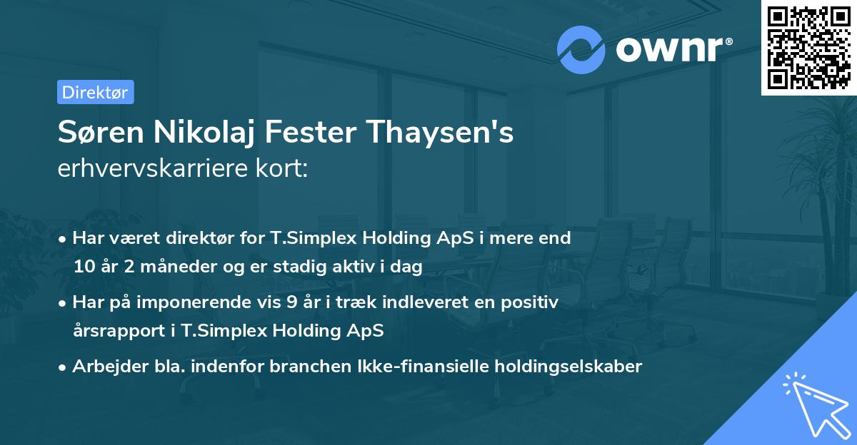 Søren Nikolaj Fester Thaysen's erhvervskarriere kort