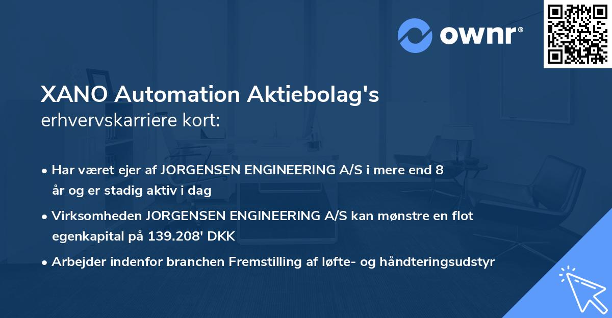 XANO Automation Aktiebolag's erhvervskarriere kort