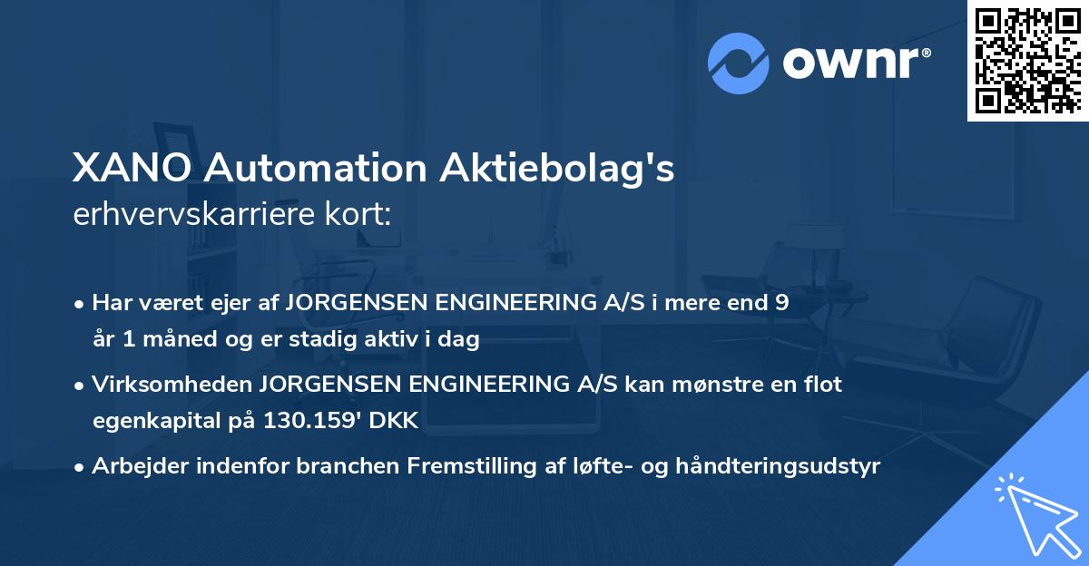 XANO Automation Aktiebolag's erhvervskarriere kort