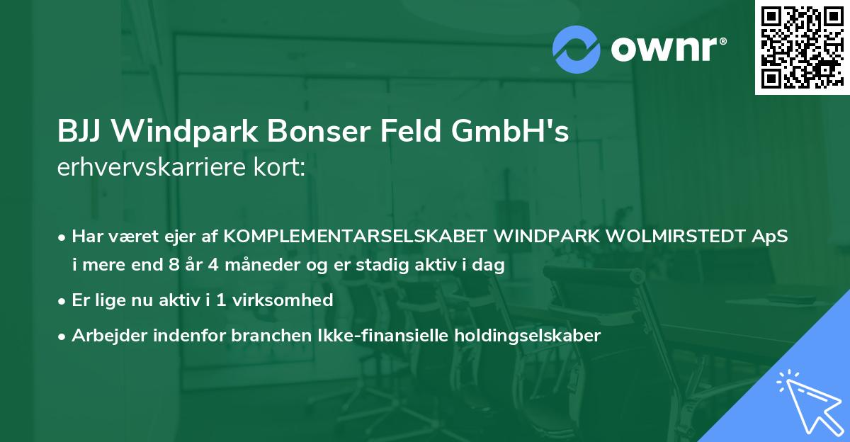 BJJ Windpark Bonser Feld GmbH's erhvervskarriere kort