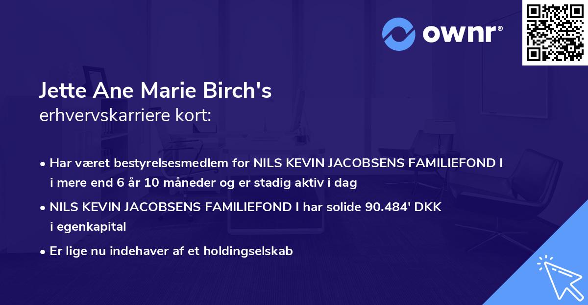 Jette Ane Marie Birch's erhvervskarriere kort