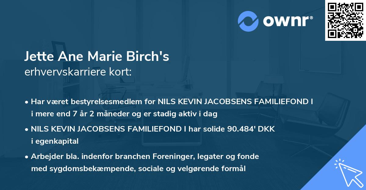 Jette Ane Marie Birch's erhvervskarriere kort