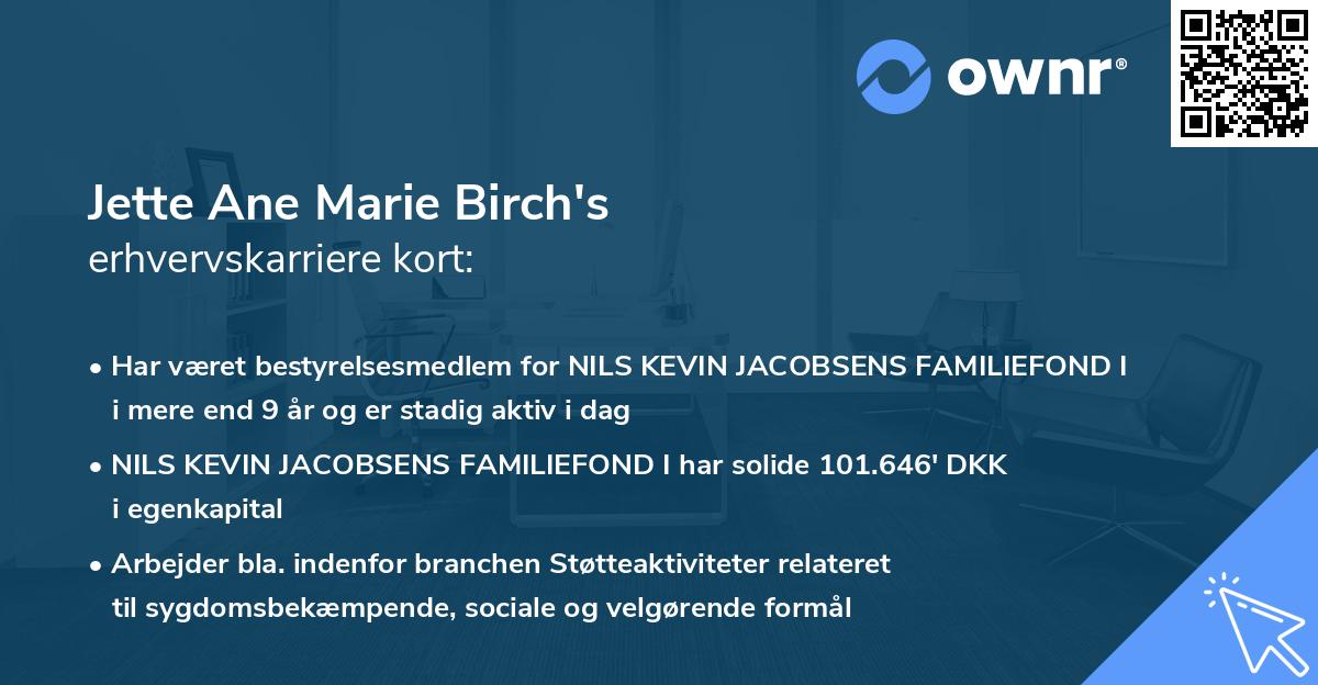 Jette Ane Marie Birch's erhvervskarriere kort