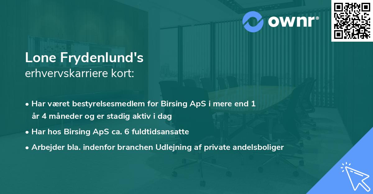 Lone Frydenlund's erhvervskarriere kort