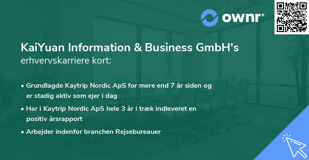 KaiYuan Information & Business GmbH's erhvervskarriere kort