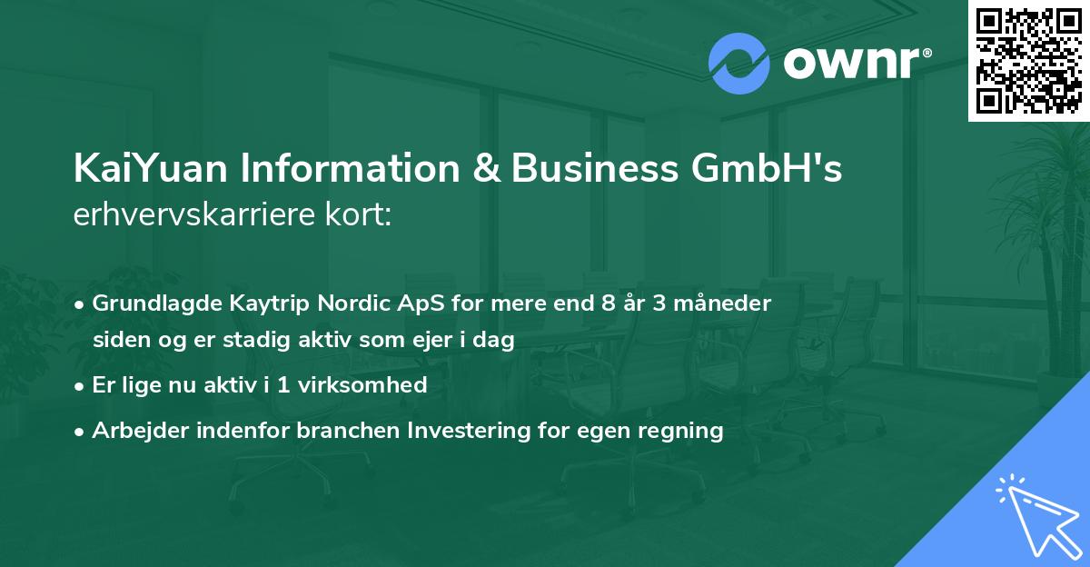 KaiYuan Information & Business GmbH's erhvervskarriere kort