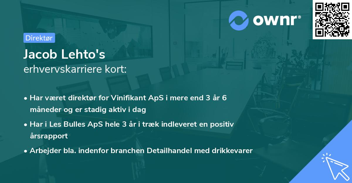 Jacob Lehto's erhvervskarriere kort