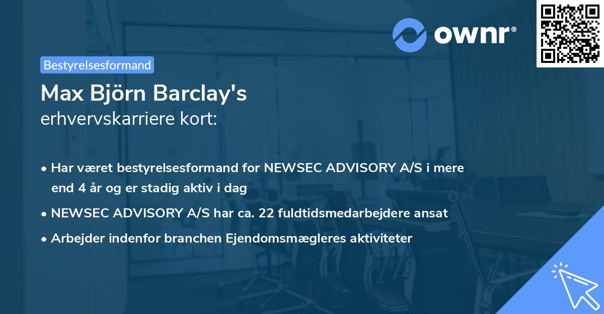 Max Björn Barclay's erhvervskarriere kort
