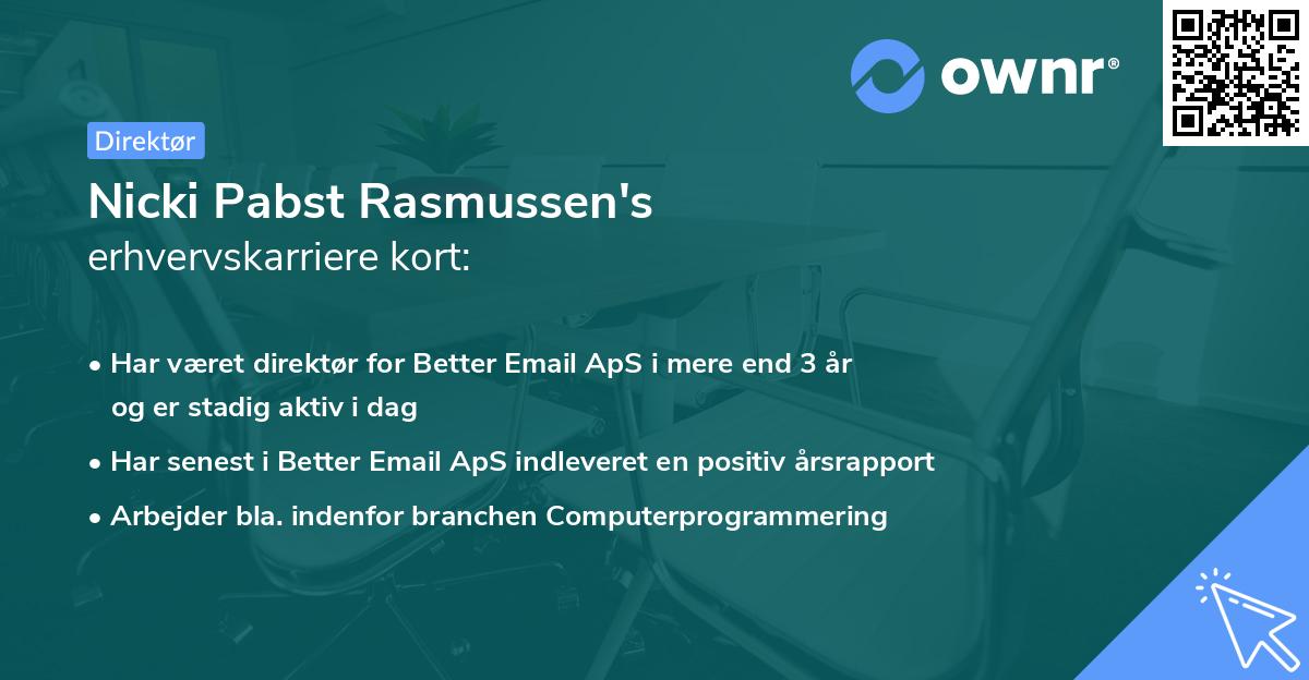 Nicki Pabst Rasmussen's erhvervskarriere kort