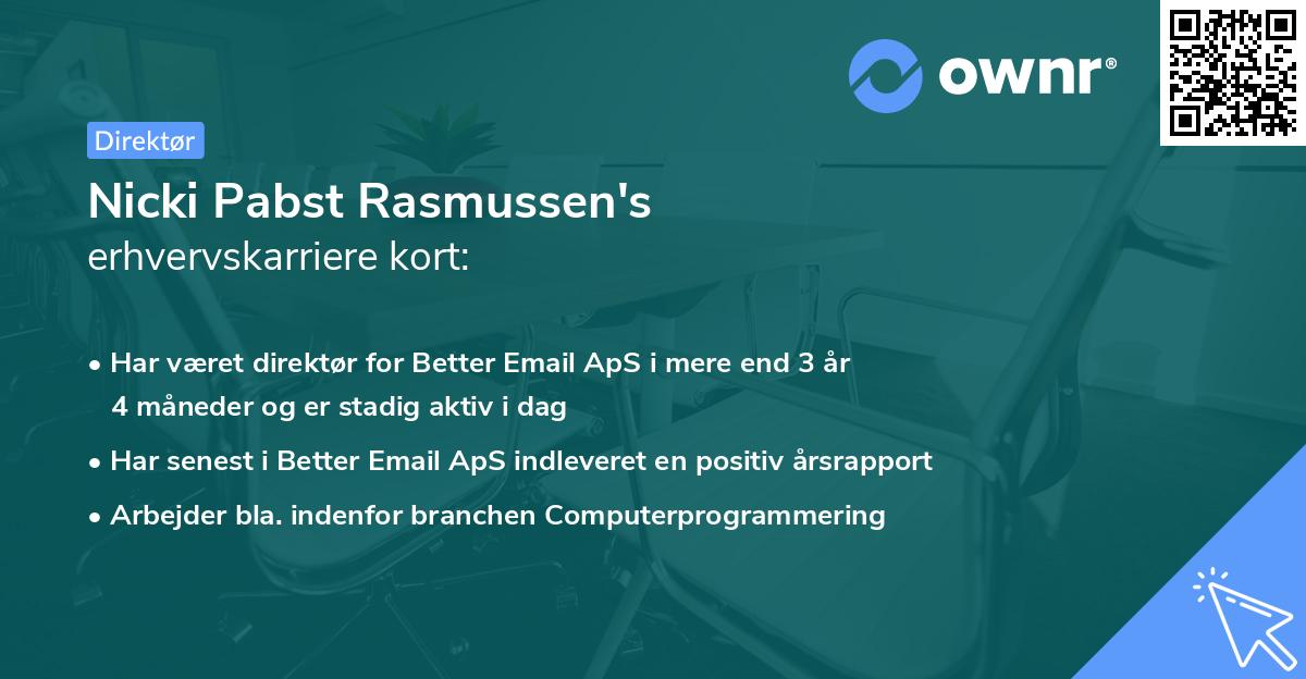 Nicki Pabst Rasmussen's erhvervskarriere kort
