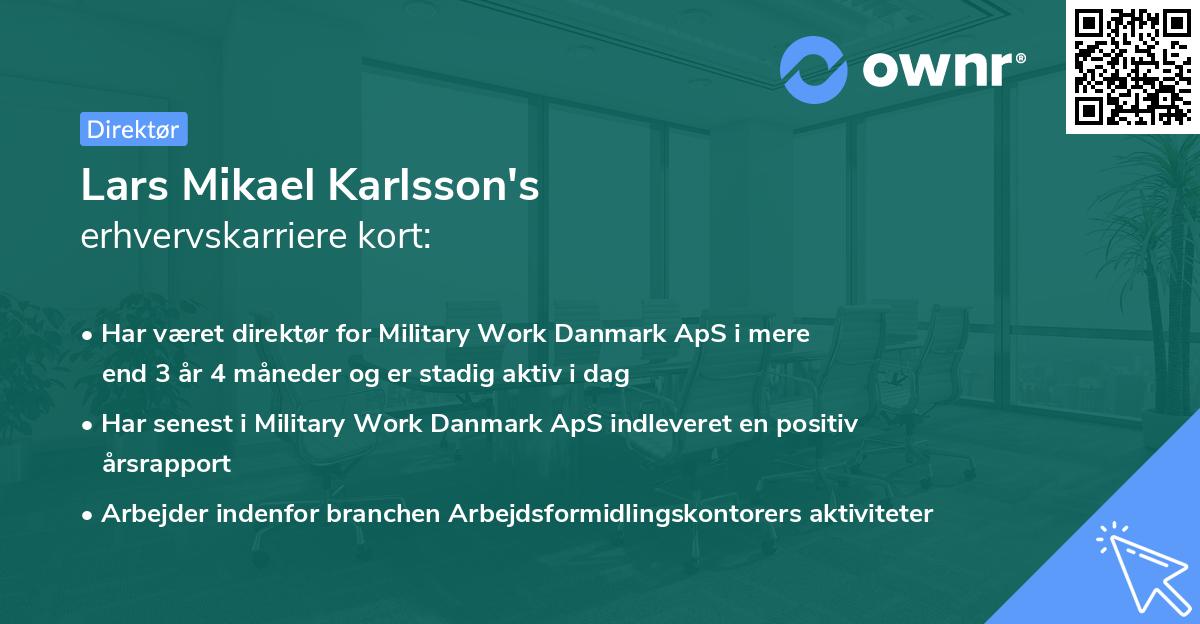 Lars Mikael Karlsson's erhvervskarriere kort