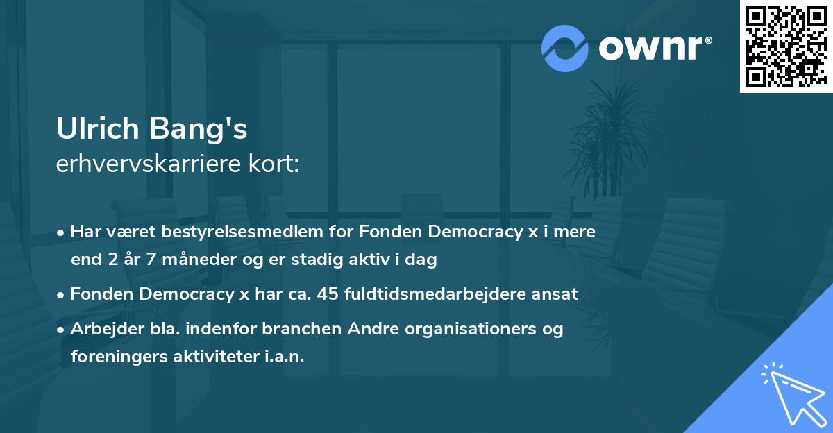 Ulrich Bang's erhvervskarriere kort