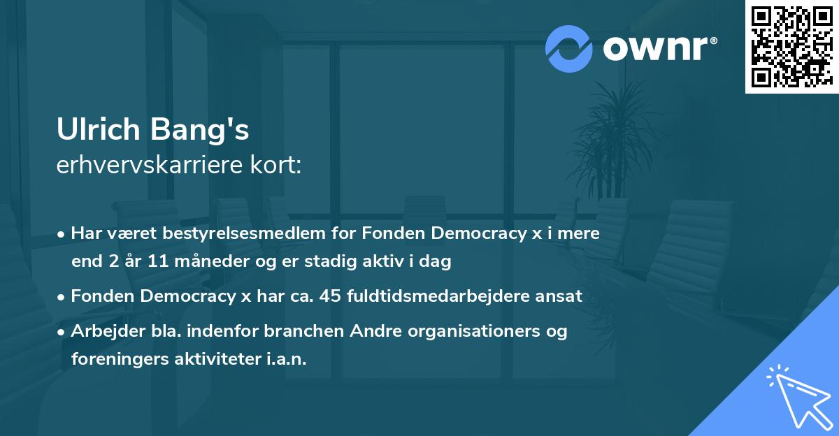 Ulrich Bang's erhvervskarriere kort