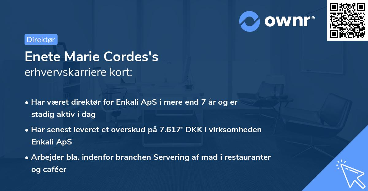 Enete Marie Cordes's erhvervskarriere kort