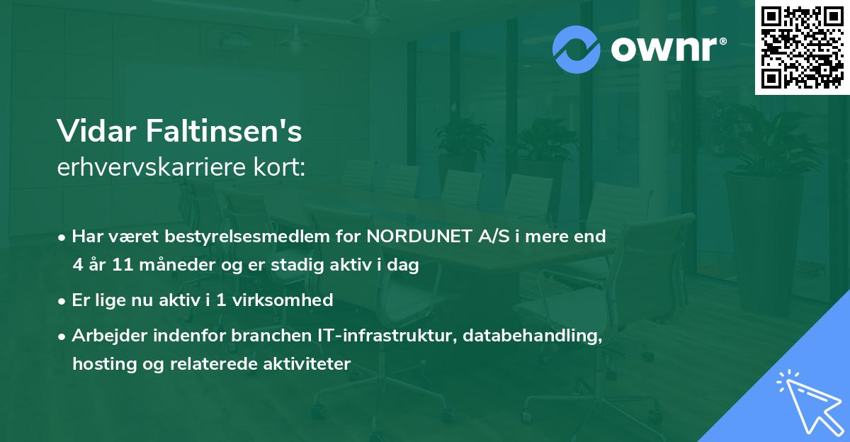 Vidar Faltinsen's erhvervskarriere kort