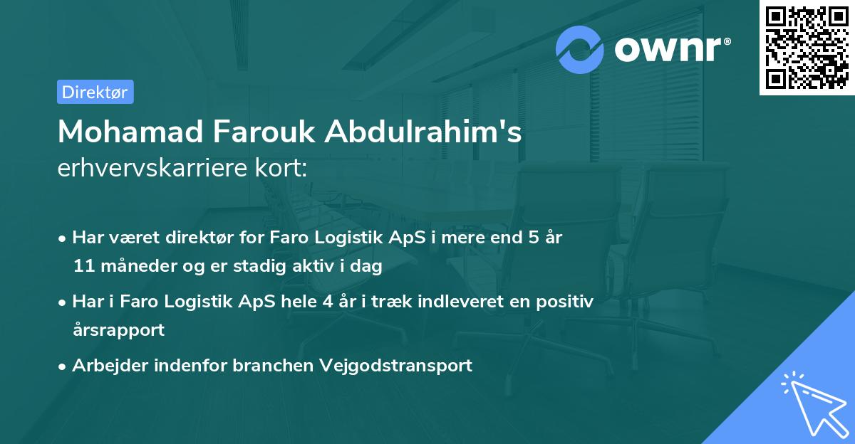 Mohamad Farouk Abdulrahim's erhvervskarriere kort