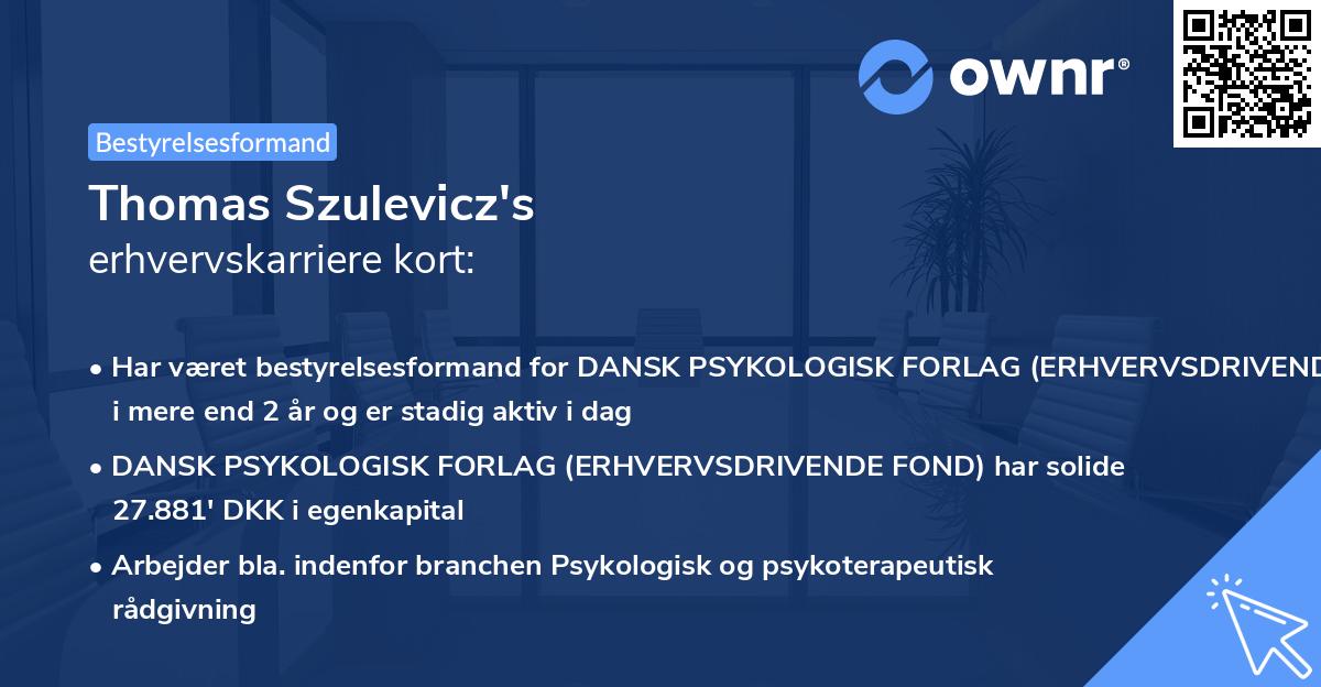 Thomas Szulevicz's erhvervskarriere kort