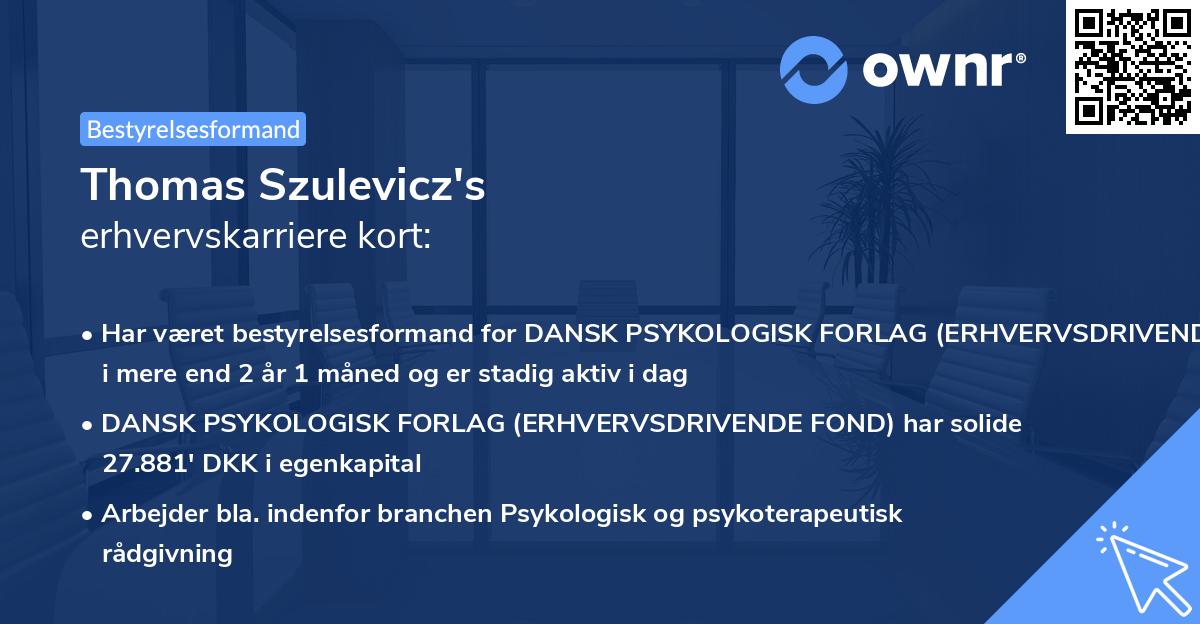 Thomas Szulevicz's erhvervskarriere kort