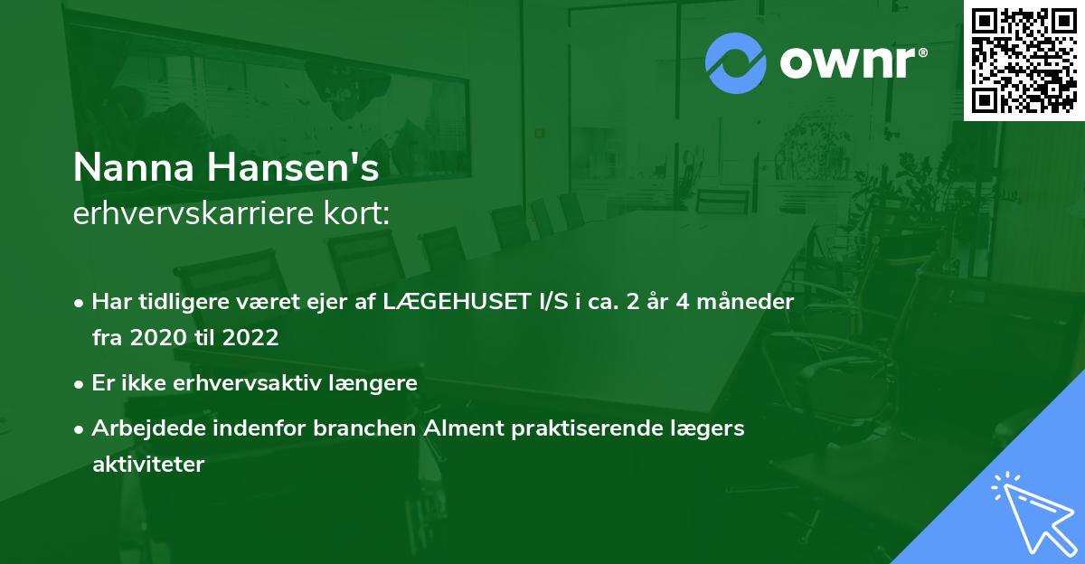 Nanna Hansen's erhvervskarriere kort