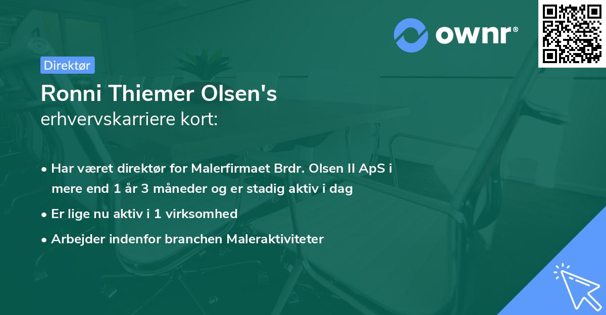 Ronni Thiemer Olsen's erhvervskarriere kort
