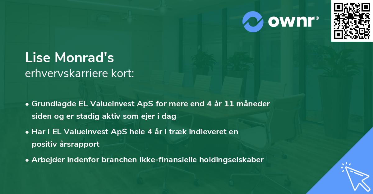 Lise Monrad's erhvervskarriere kort