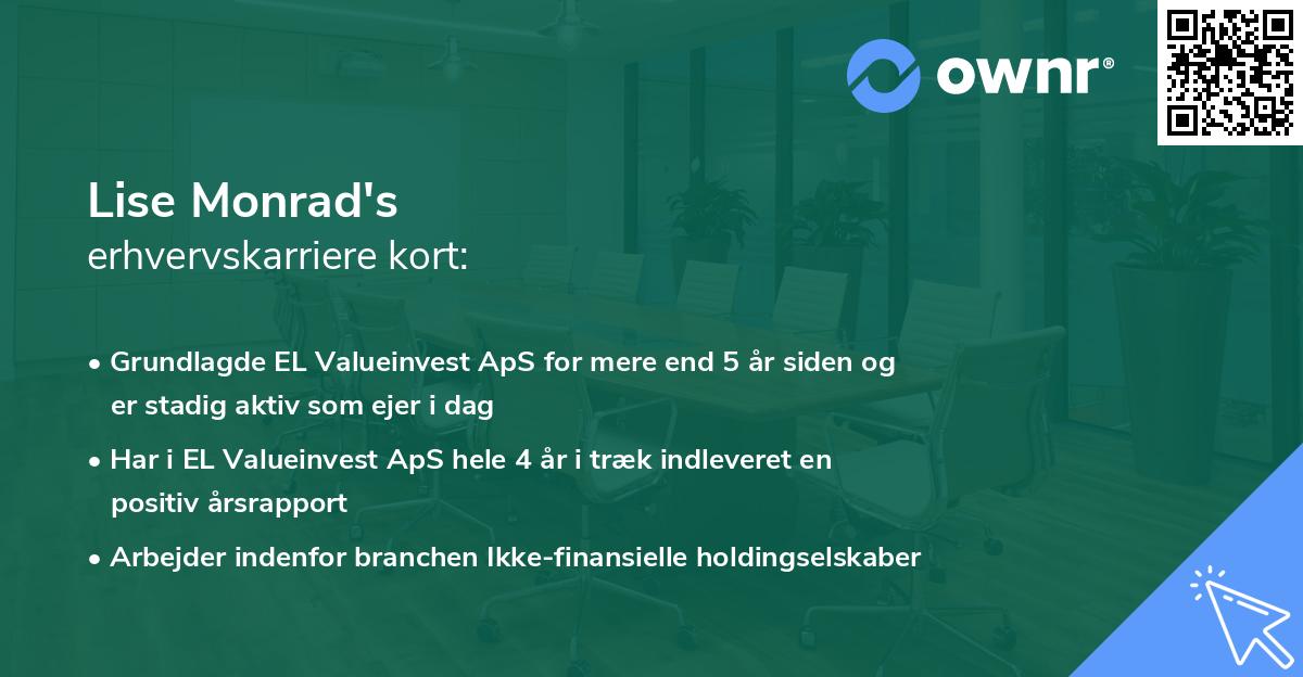 Lise Monrad's erhvervskarriere kort