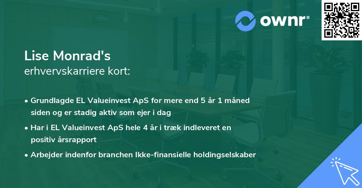 Lise Monrad's erhvervskarriere kort