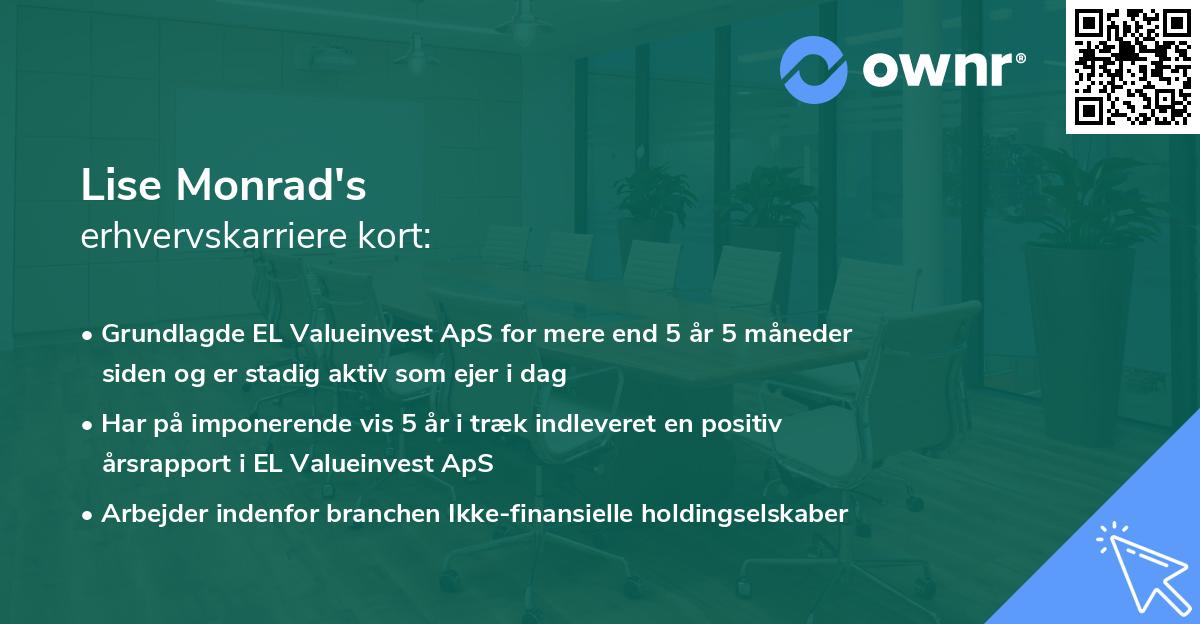 Lise Monrad's erhvervskarriere kort
