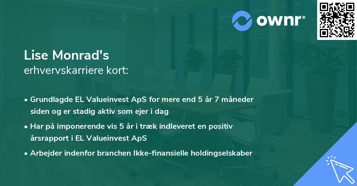 Lise Monrad's erhvervskarriere kort