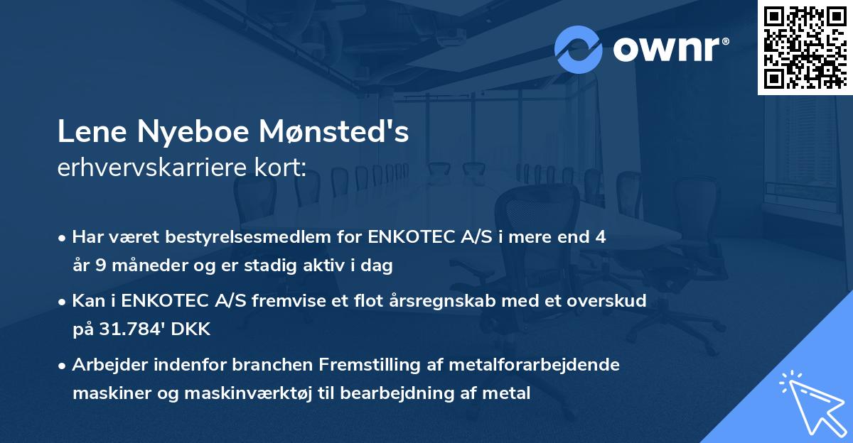 Lene Nyeboe Mønsted's erhvervskarriere kort
