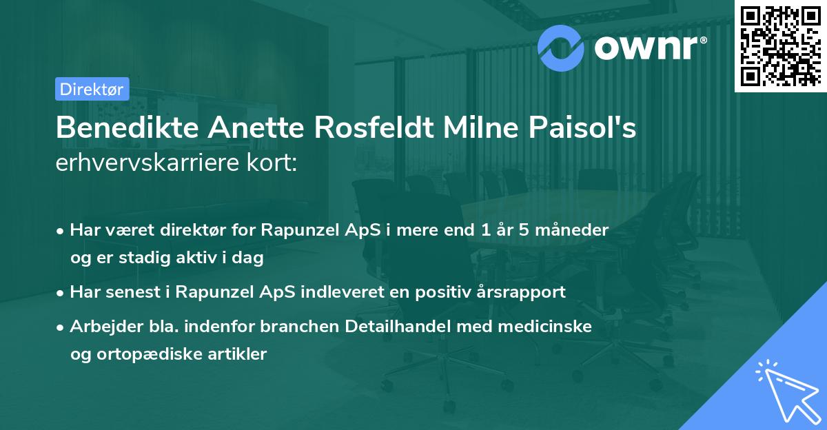 Benedikte Anette Rosfeldt Milne Paisol's erhvervskarriere kort