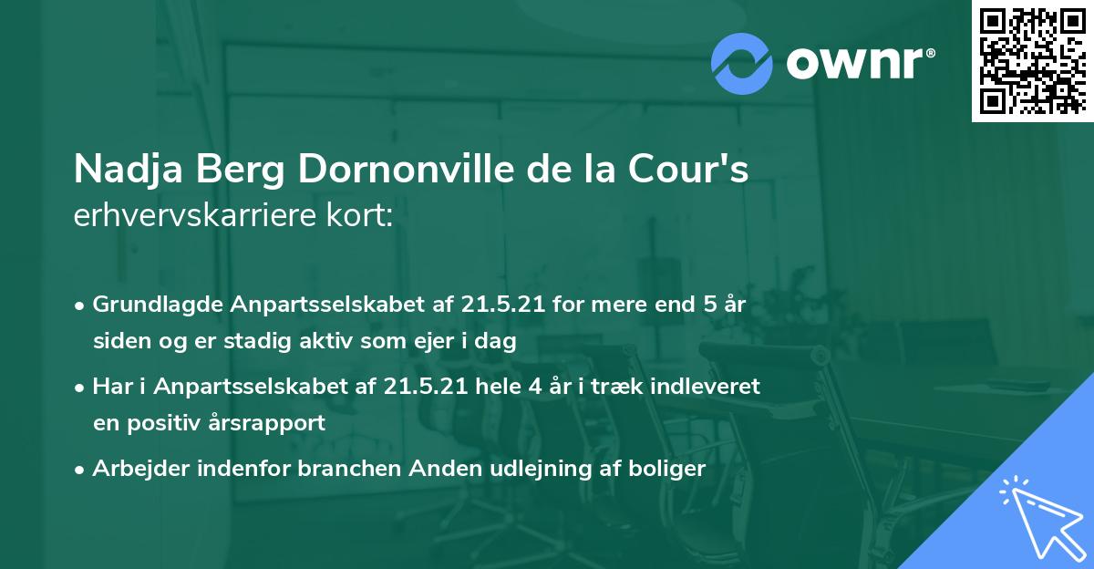 Nadja Berg Dornonville de la Cour's erhvervskarriere kort