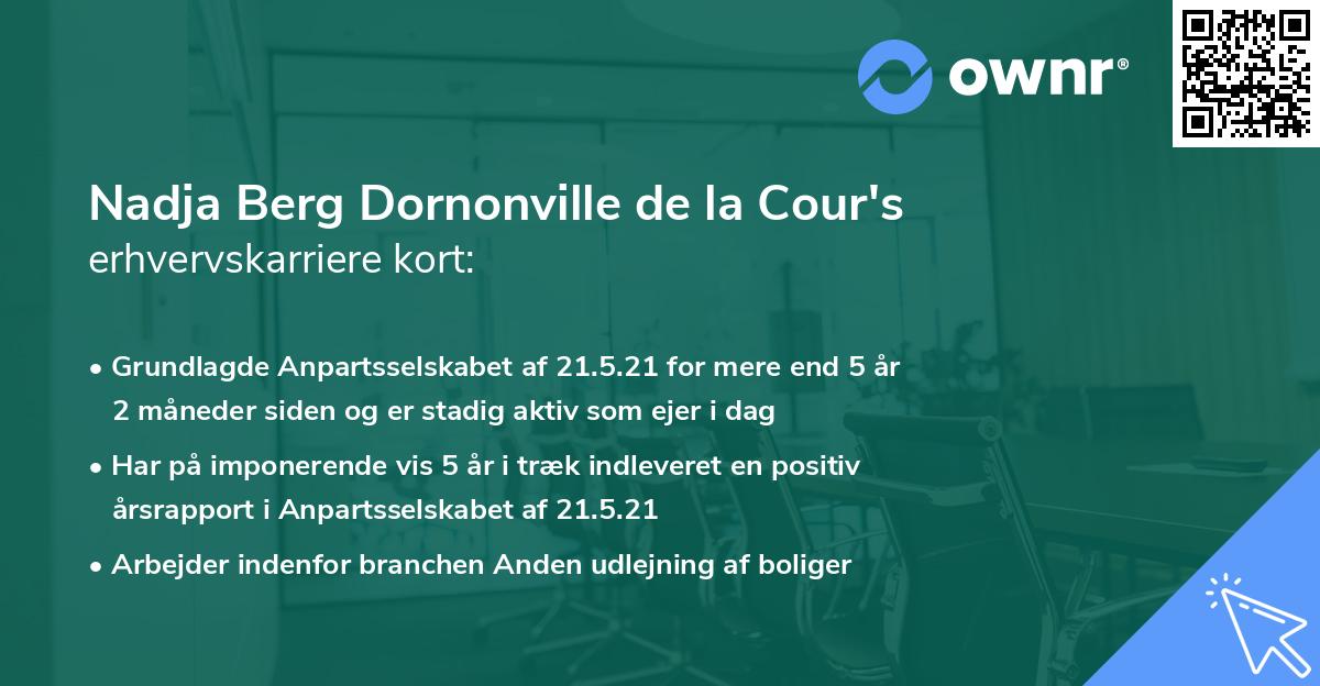 Nadja Berg Dornonville de la Cour's erhvervskarriere kort