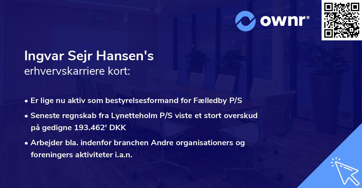 Ingvar Sejr Hansen's erhvervskarriere kort