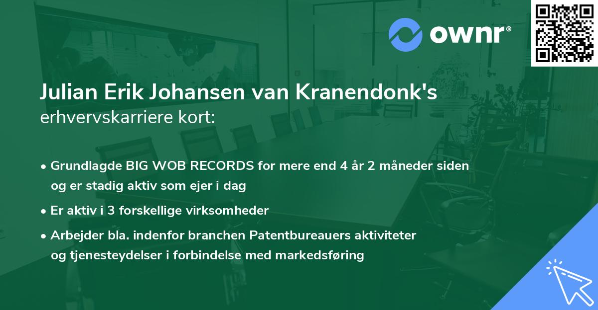 Julian Erik Johansen van Kranendonk's erhvervskarriere kort