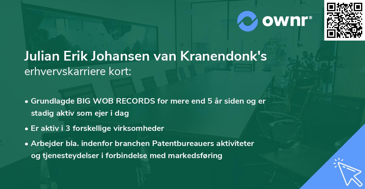 Julian Erik Johansen van Kranendonk's erhvervskarriere kort