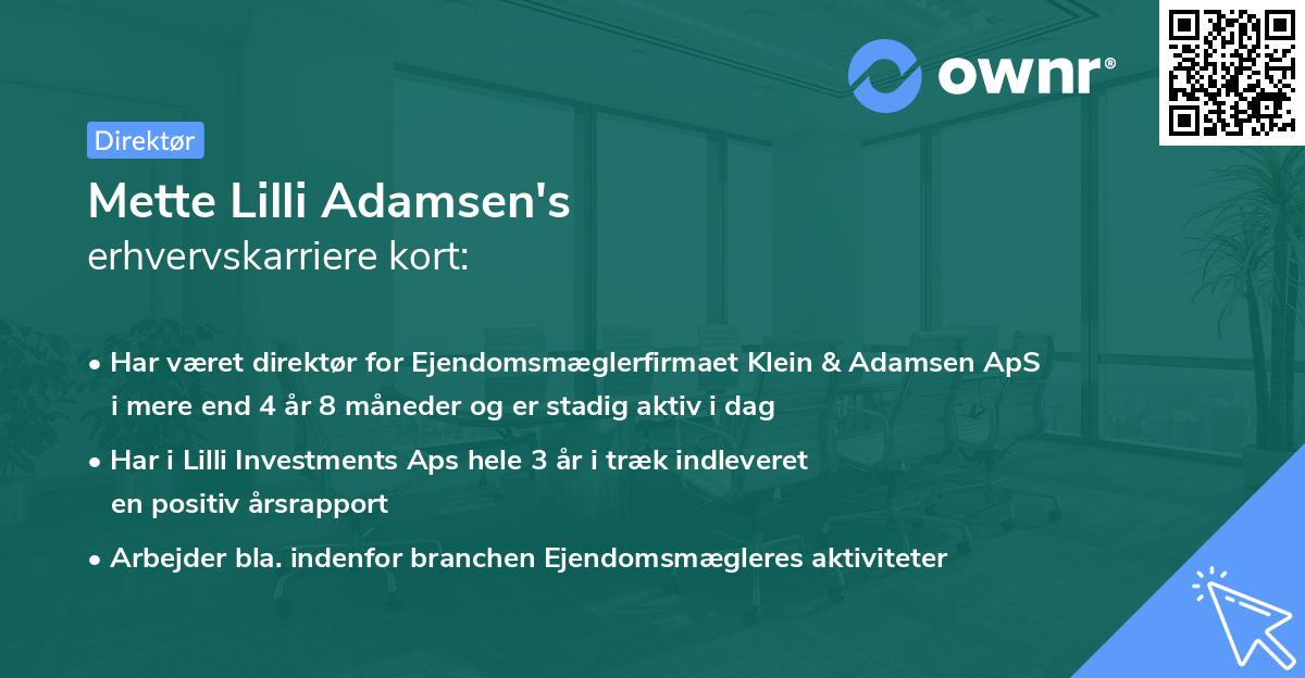 Mette Lilli Adamsen's erhvervskarriere kort