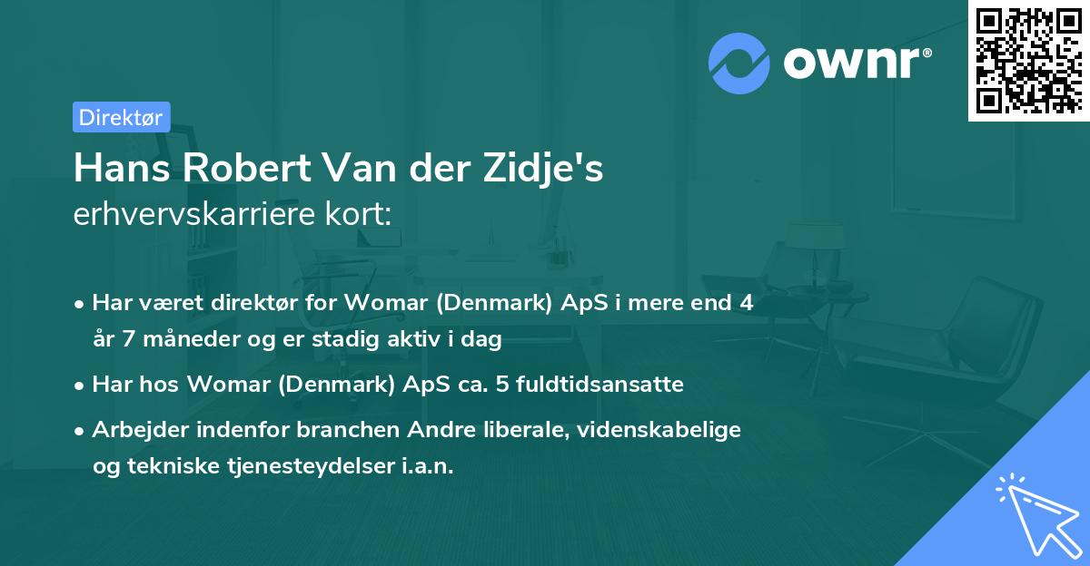 Hans Robert Van der Zidje's erhvervskarriere kort