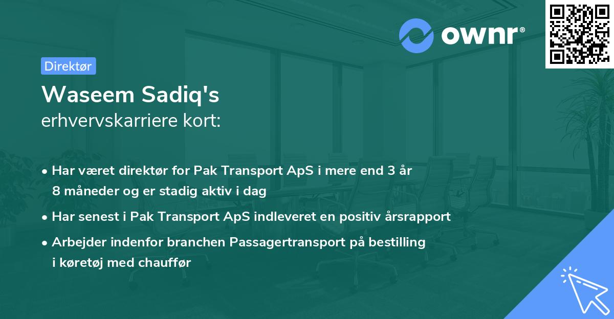 Waseem Sadiq's erhvervskarriere kort