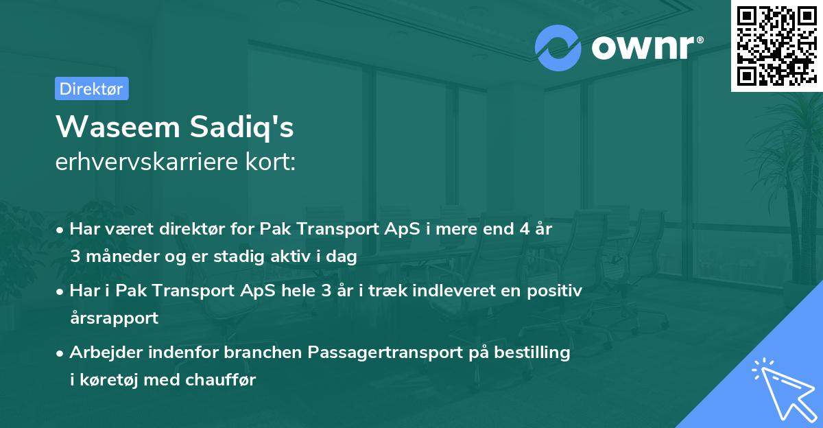 Waseem Sadiq's erhvervskarriere kort