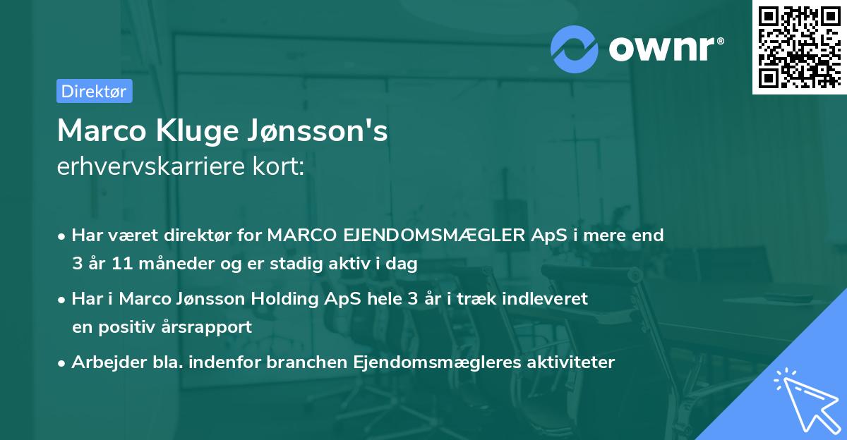Marco Kluge Jønsson's erhvervskarriere kort