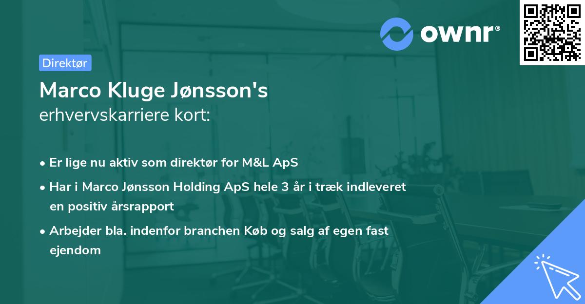Marco Kluge Jønsson's erhvervskarriere kort